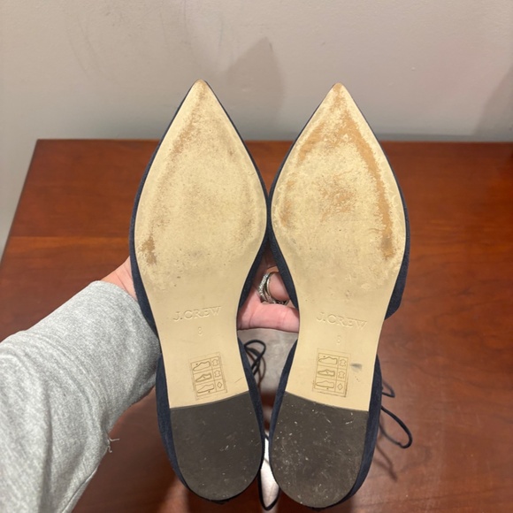 J. Crew Suede Lace Up Pointed Toe Flats in Navy Size 8 - Picture 7 of 8